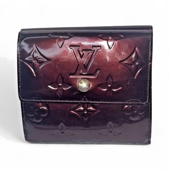 LOUIS VUITTON Vernis Elise Wallet M93523 Amarante burgundy Trifold Double Snap - Picture 1 of 12